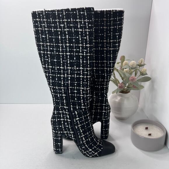 Steve Madden Ally Tweed Knee High Block Heel Boots Black/White Women 6.5M NWOB - Picture 3 of 9
